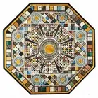 Dining Table Top Inlaid with Multicolor Octagon Marble Patio Table for Garden