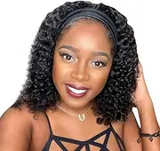 Synthetic Headband Wig Deep Wave Hair Curly Black Wigs for Black Women Deep Twist Glueless Wig with Headbands (B)