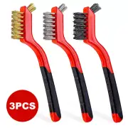 3Pcs Small Wire Brush Set Cleaning Brush Steel Brass Nylon Metal Rust Remover