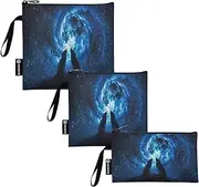 RPLIFE Wolves Howling Moon Night Space Sandwich Snack Bags Reusable Washable Fabric Food Storage Pouch with Zipper for Students (Set of 3: S/M/L)