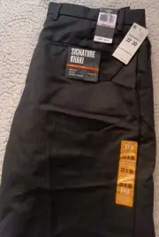 Dockers Signature Khaki Pant Men's 32 X 30 Black Flat Front Classic Fit /591