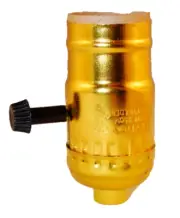 Leviton 3 Way Lamp Socket Brass Gilt Plated Turn Knob Replacement wo/Set Screw