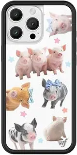[Wildflower] Cases - Compatible with Apple iPhone 16 Pro Max | Protective Black Bumper, 4ft Drop Test Certified, Women Owned Small Business | Little Piggies - Pigs Pink Blue Stars Aesthetic Trendy Cute