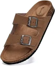 [Torotto] Mens Slides with Cork Footbed Open Toe Adjustable Webbing Flat Sandals for Walking | Beach | Indoor