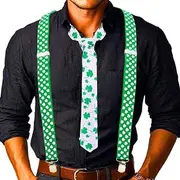 [CLOACE] St. Patrick's Day Suspender Mens Green Suspenders Shamrock Costume Accessory Clover Necktie Bow Tie for Saint Patrick's Day Party Decoration, Green