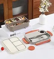 Lunch Box for School Office Picnic Containers with 4 Compartment Box 1290ml Food Storage Box with Fork & Spoon Microwave Dishwasher Safe Available(Orange)