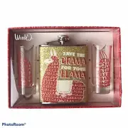 Save The Dramma For Your LLama Hip Flask & 2 Shot Glass