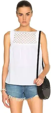 Carven - Sleeveless Eyelet Cotton Top in White, Size 36, New with Tags