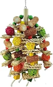 Large Parrot Chewing Toys Color Wooden Bird Cage Toy Natural Corn Nuts Parrot Toy for African Grey Aws Cockatoos and Large Birds