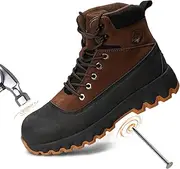 [Peeldicou] Mens work boots Steel Toe Boots for Men Genuine Leather Rubber Sole No Slip Waterproof Shoes Industrial & Construction Safety boots