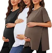 [Liu & Qu] Women's Maternity Shirts Short Sleeve Pregnancy Tops Loose Split Side Tunic Blouse Mama Clothes 3 Packs