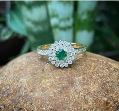 1.06 Ct Round Cut Natural Emerald Diamond Proposal Ring 14K solid Yellow gold