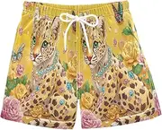 [RPLIFE] Swimming Shorts for Boys, Toddler Swim Trunks 2T, Cute Leopard Flowers Butterflies Gold