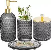 4 Pcs Glass Bathroom Accessory Set - Soap Dispenser Toothbrush Holder Soap Dish+
