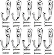 10pcs Hooks Wall Hanger Stainless Steel Coat Hat Clothes Robe Holder Rack Hook Hooks for Wall, Mug Hooks, Hanger Hook Screws for Towel, Key, Robe, Coats, Scarf, Bag, Cap, Coffee Cup, Mugs (Silver)
