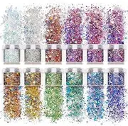 Allstarry 12 Colors Chunky Glitter Holographic Craft Glitter Cosmetic Nail Art Sequins Mixed Fine Glitter Flakes for Nails Art Decoration Hair Eyes Face Body, Resin Tumblers, Epoxy, Slime