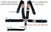 CAM LOCK RACING HARNESS 5 PT CAM LOCK ROLL BAR CAGE MOUNT PULL UP LAP BELTS