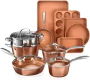 Hammered 15 Pc Ceramic Pots and Pans Set Non Stick Cookware Set, Kitchen Cookwar