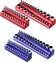 Magnetic Socket Organizer, 4-Pack Metric SAE Socket Holder Set 1/4", 3/8" Drive