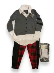Weissman Girls Dance Costume Red Black Check Pants Gray Top Preppy Medium MC New