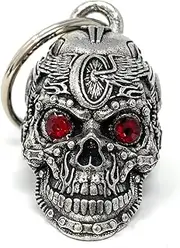 Bravo Bells Motorhead Skull Diamond Bell - Biker Bell Accessory or Key Chain for Good Luck on The Road, Silver