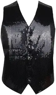 [Zasel] Mens Black Sequin Patterned Vest Waistcoat
