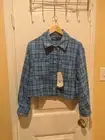 Zara Blazer Cropped Textured Tweed Jacket Sky Blue Blogger Favorite Women’s M