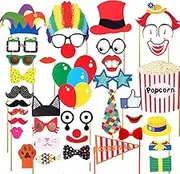 Abaodam 36PCS Carnival Circus Photo Booth Props with Sticks Circus Carnival Party Selfie Props for Animals Birthday Baby Shower Party Supplies Backdrop