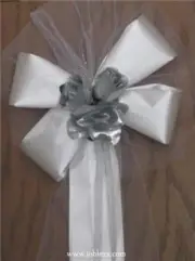 6 SILVER ROSES WHITE satin ribbon pew bows for occasions
