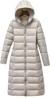 [Jegsnoe] Women Long Down Jacket Lightweight Down Jacket Hooded Windbreaker Outwear Warm Thick Parka