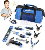 URASISTO 18-Piece Kids Tool Set with Tool Storage Bag, Junior Real Hand Tool Kit for Boys & Girls, Children Learning Tools for DIY Building and Woodworking, Age 8+