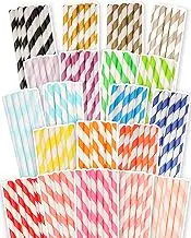 100-packs Stripes Paper Straws Rainbow Drinking Paper Straws Disposable Straws Bulk (20-Mulit Color)
