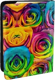 [JEJEA] Colorful Rose Print Travel Organizer Credit Cards Case Passport BookPassport Holder Cover Wallet forTraveling,, Black, One Size