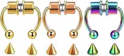Sarini 3pcs Titanium Steel Magnetic Nose Ring,Magnetic Separator Nose Ring,Stainless Steel Nose Ring (Gold,Rose Gold,Color)