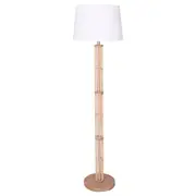 Rattan Floor Lamp With Off-White Linen Shade