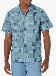 NWT $175 PAUL SMITH Shirt Blue Button Up Casual Camp Logo Short Sleeve XXL