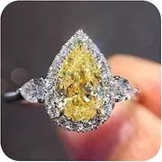 925 Sterling Silver Shiny Full Diamond Gemstone Ring Yellow Cubic Zirconia Rings CZ Diamond Multi Row Ring Eternity Engagement Wedding Band Ring for Women