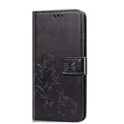 Lucky Clover Pressed Flowers Pattern Leather Case for Xiaomi Redmi Note 7, with Holder & Card Slots & Wallet & Hand Strap (Black)