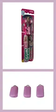 2x Sunstar GUM Barbie Suction Cup Base Ultra Soft Toothbrush with 3pcs Covers