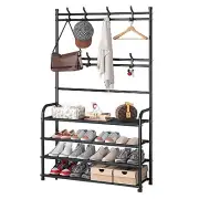 Coat Rack Freestanding Shoe Organizer With Hooks For Entryway Bedroom Closet