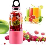 Personal Portable Mixer/Electric Blender Juicer Cup/USB Rechargeable Food Blender, 4 Blades 500mL, for Home Travel,Pink