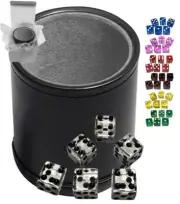 Black PU Leather Grey Felt Lined Cup + (6) Solid Transparent Dice (Gift Boxed)