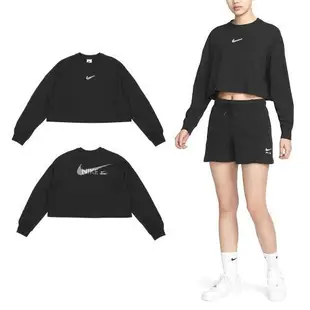 Nike 短版長袖 NSW Swoosh【DR5633-010】黑 上衣 女款 寬鬆 基本款 長T