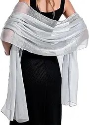 [JJUNW] Stole Women's Thin Sheer Chiffon Scarves Neckerchief Elegant Chiffon Scarves Lightweight Soft Scarf Shoulder Scarf Silver Grey Stole Women's Festive For Evening Dress, silver grey, 200 x 68 cm