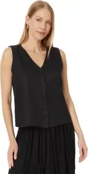 Eileen Fisher Vest Top Womens 1X Black 100% Linen Button Front Sleeveless JDM431