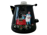 Vintage MCM Enamelware Coffee Pot Percolator - BBQ The Party's Fine Come On In