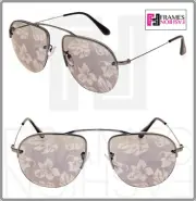 PRADA TEDDY PR58OS Aviator Gunmetal Baltic Blue Hibiscus Mirrored Sunglasses 58O