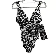 MIracleSuit One Piece Bathing Suit Sonatina Go Boldly Black & White Ruched New