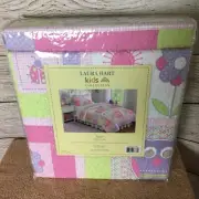 Laura Hart Kids Happy OWLS Twin GIRLS PURPLE PINK FLOWERS WHIMSY COMFORTER Sham
