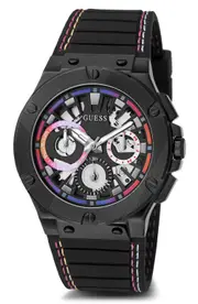 GUESS Ombré Multifunction Silicone Strap Watch, 44mm in Black/black/black at Nordstrom One Size